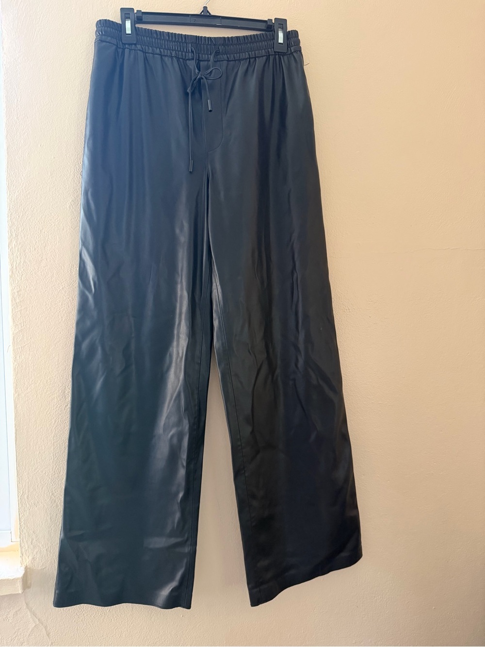 Zara Black Faux Leather Wide-Leg Pants with Drawstring